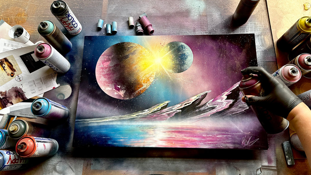 Coliding Planets (Unique ORIGINAL Painting FROM YouTube Video)